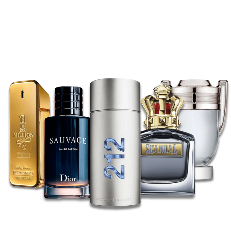 Combo de 5 Perfumes: Paco Rabanne ONE MILLION, Dior SAUVAGE, Paco Rabanne INVICTUS, 212 Men NYC, SCANDAL 100ml