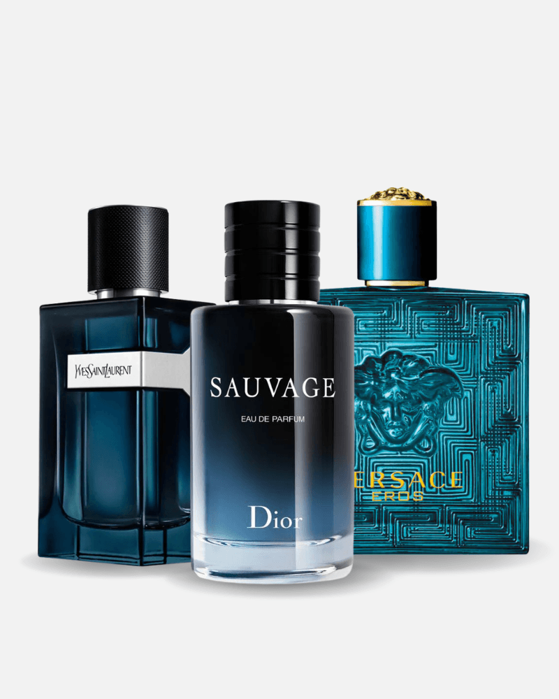 Set di 3 profumi: Dior SAUVAGE, Yves Saint Laurent Y MEN y Versace EROS 100ml