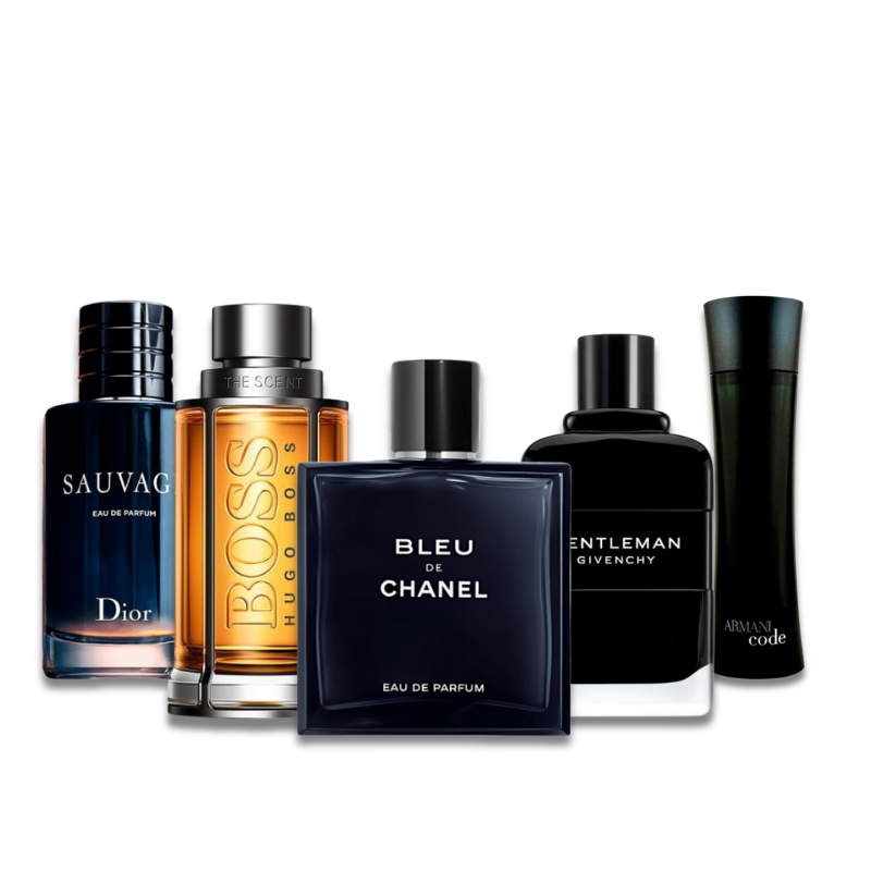 Combo de 5 Perfumes: BLEU DE CHANEL, Givenchy GENTLEMAN, Hugo Boss BOSS, Dior SAUVAGE, ARMANI CODE 100ml