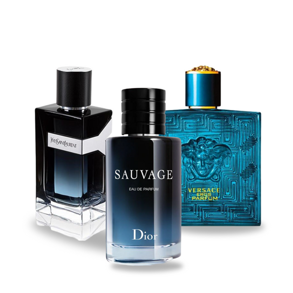 Combo de 3 Perfumes: Set di 3 profumi: Dior SAUVAGE, Yves Saint Laurent Y MEN y Versace EROS 100ml