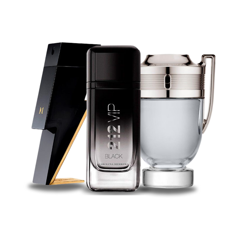 Combo de 3 Perfumes: Carolina Herrera BAD BOY, Carolina Herrera 212 VIP BLACK e Paco Rabanne INVICTUS 100ml