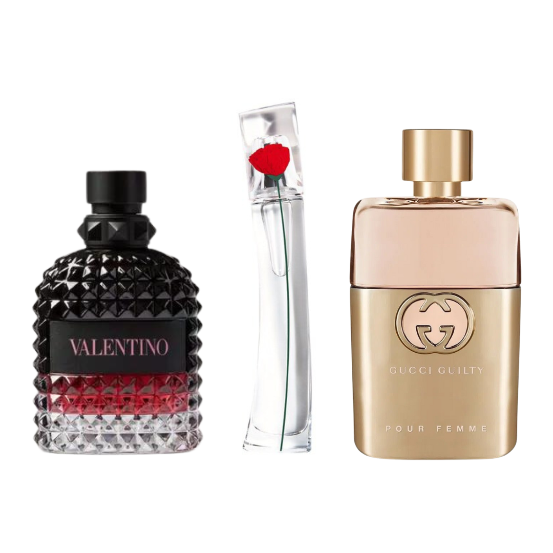 Combo de 3 Perfumes: 3 Gucci Guilt, Valentini Intense, Flower Kenzo 100ml